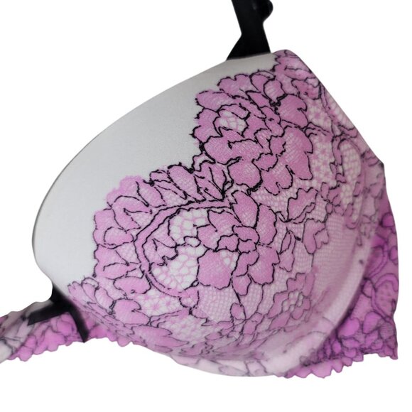 Victoria's Secret Push-Up Bra Pink Black 34C Lace Floral Underwire Dream Angels - Picture 3 of 12